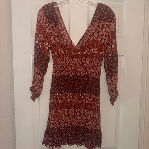 Skylar + Madison Red and Brown Long Sleeve Mini Dress